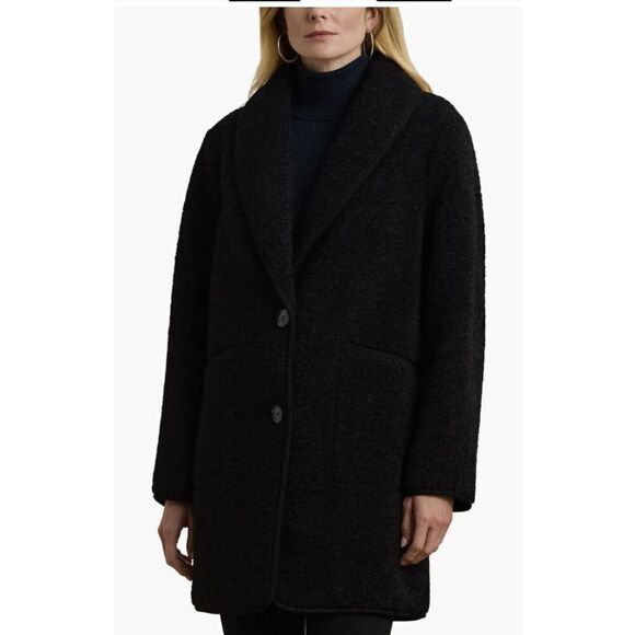 $240 New Lauren Ralph Lauren Shawl Collar Faux Shearling Coat in Black XL - Picture 3 of 6